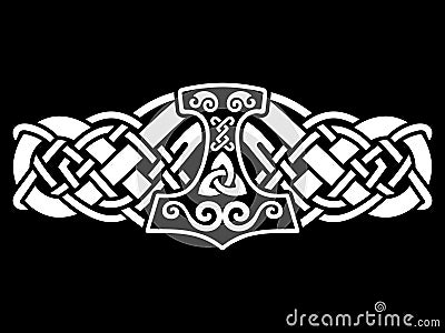 Scandinavian Viking design. Thors Hammer and the Scandinavian ornament Vector Illustration