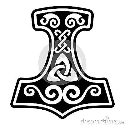 Scandinavian Viking design. Thors hammer and the Scandinavian ornament Vector Illustration