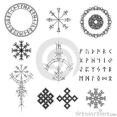 Scandinavian viking symbols set Vector Illustration