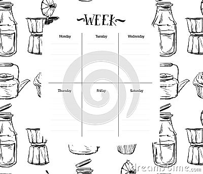 Scandinavian Weekly and Daily food Planner Template.Organizer and Schedule with Notes and To Do List.Vector. Vector Illustration