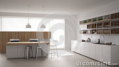 Scandinavian white kitchen, minimalistic interior Stock Photo