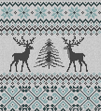 Scandinavian winter ornament. Cristmas seamless knitted pattern. Vector Illustration