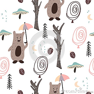 Scandinavian woodland seamless pattern Vector Illustration