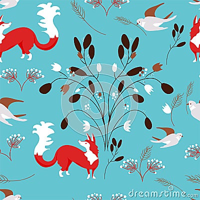 Scandinaviat folk art with fox, nordic style Vector Illustration