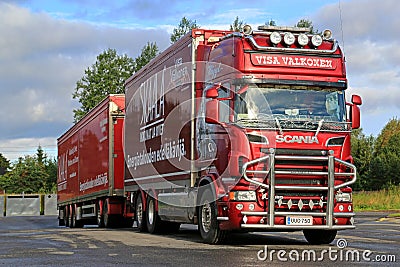 Scania R560 Combination of Visa Valkonen Parked on a Yard Editorial Stock Photo