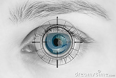 Scanner on blue human eye Stock Photo