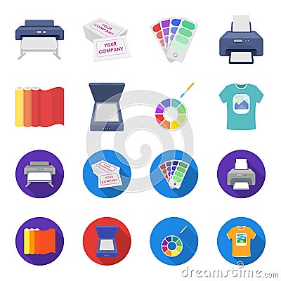 Scanner, color palette and other equipment. Typography set collection icons in cartoon,flat style vector symbol stock Vector Illustration