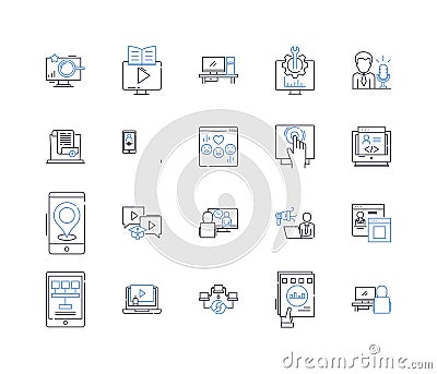 scanner line icons collection. Document, Images, QR Code, Barcode, Resolution, Duplex, OCR vector and linear Vector Illustration