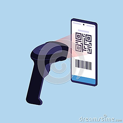 Scanner recognizing a QR code Stock Photo
