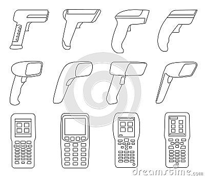 Scanner vector outline set icon. Isolated outline set icon barcod code. Vector illustration scanner on white background. Vector Illustration