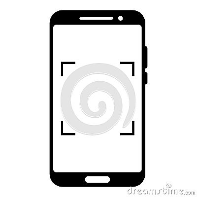 Scanning or camera interface in phone screen. Viewfinder, grid, focus, button and rec. Simple smartphone mockup for photography, Vector Illustration