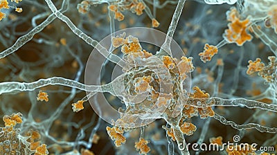 Scanning electron microscope image of microglia forming a protective layer around vessels maintaining the integrity of Stock Photo
