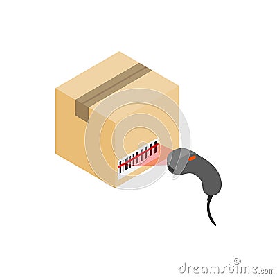 Scanning label on box with barcode scanner icon Vector Illustration