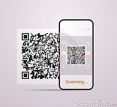scanning QR code on smartphone screen electronic digital technology machine readable barcode verification Vector Illustration