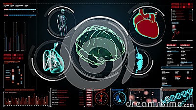 Scanninghjärna, hjärta, lungor, inre organ i instrumentbräda för digital skärm röntgenstrålesikt royaltyfri illustrationer Scanninghjärna, hjärta, lungor, inre organ i instrumentbräda för digital skärm röntgenstrålesikt royaltyfri illustrationer