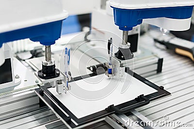 SCARA robot System. Industrial and factory with machine technology concept. Stock Photo