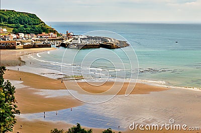 Scarborough beach and harbour Stock Photo