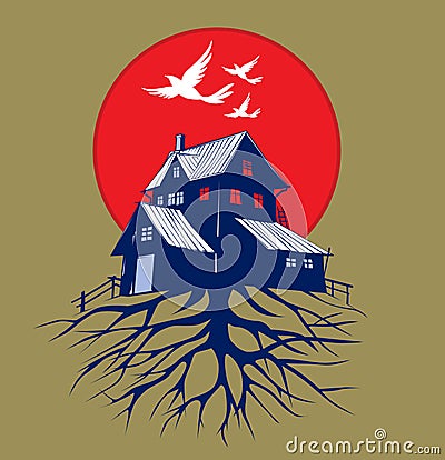 Scare dark house roots Vector Illustration