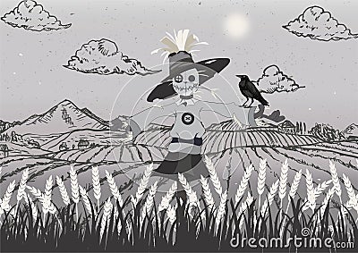 Scarecrow on the field black and grey Stock Photo