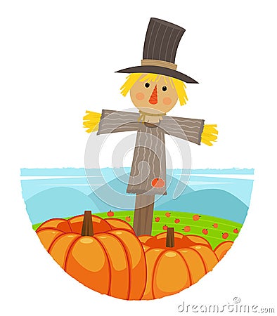 Scarecrow In Field Vector Illustration