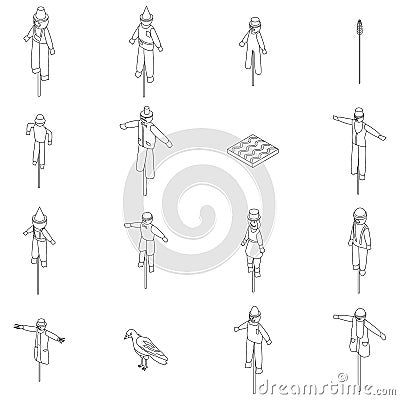 Scarecrow icons set vector outline Vector Illustration