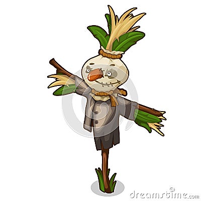 Scarecrow made of straw and grass with rough face Vector Illustration