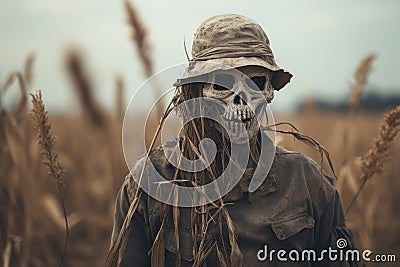 Scarecrow or straw-man made to guard the fields Stock Photo