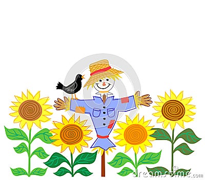 Scarecrow and Sunflowers/eps Vector Illustration