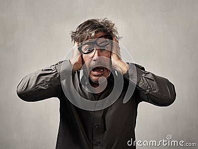 Scared afraid man fear. Stock Photo