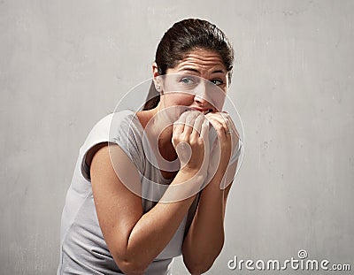 Scared afraid woman Stock Photo