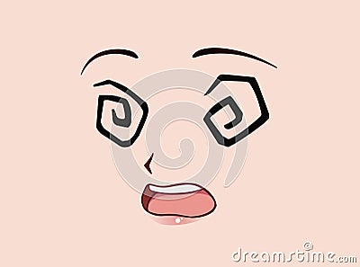 Scared anime face. Manga style funny eyes, little nose and kawaii mouth Vector Illustration