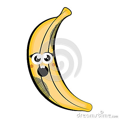 Scared banana cartoon. Colored sketch Vector Illustration