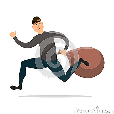 Scared burglar is running away with big money sack Vector Illustration