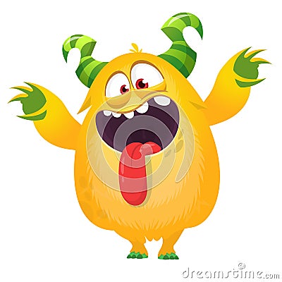 Scared cartoon monster waving. Vector cute monster mascot illustration for Halloween Vector Illustration
