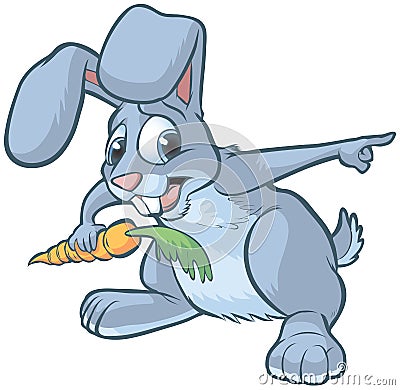 Scared Cartoon Rabbit Pointing Vector Illustration