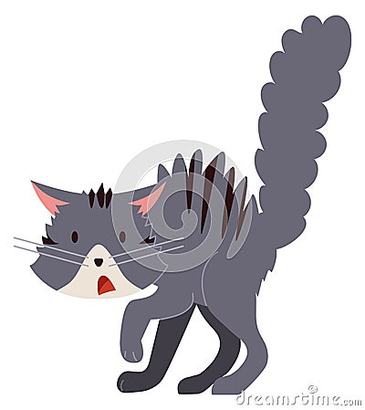 Scared cat icon. Funny gray kitten in fear Vector Illustration