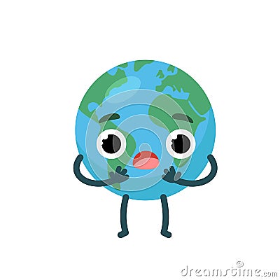 Scared character emotional planet earth. Environment day concept. Vector Illustration