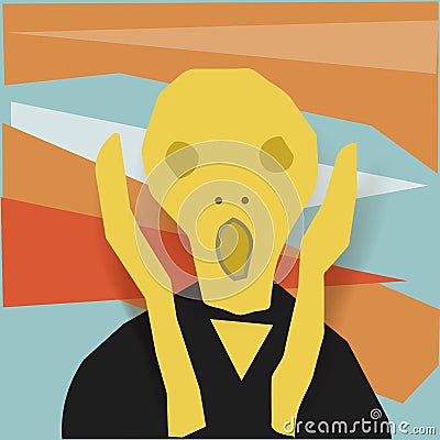 Scared character. Paper cut abstract art. Vector Illustration