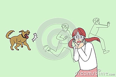 Scared children run away from barking dog Vector Illustration