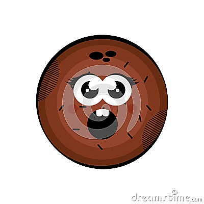 Scared coconut cartoon. Colored sketch Vector Illustration