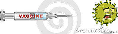 Scared Coronavirus COVID-19 Cartoon Character Escape From The Vaccine Vector Illustration