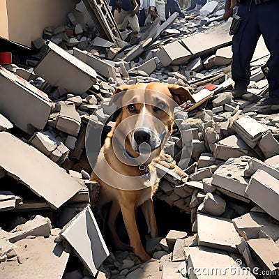 Dog surviving an earthquake - ai generated image Stock Photo