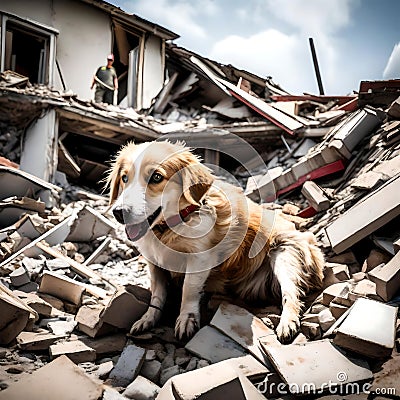 Dog surviving an earthquake - ai generated image Stock Photo