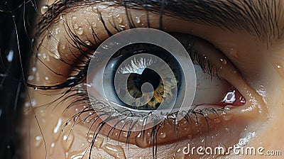 Scared Eyes Covered In Water Drops - Hyperrealistic Unreal Engine 5 Art Stock Photo