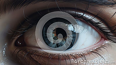 Scared Eyes: Hyperrealistic Rendering Of Eerily Realistic Blue Eyes Cartoon Illustration