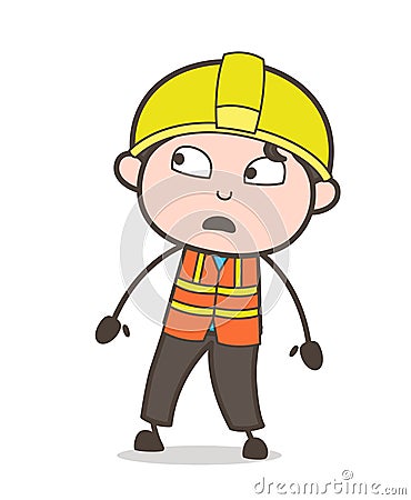 Scared Face Expression - Cute Cartoon Male Engineer Illustration Stock Photo