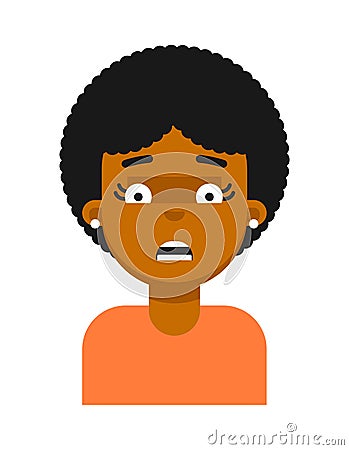 Scared facial expression of black girl avatar Vector Illustration
