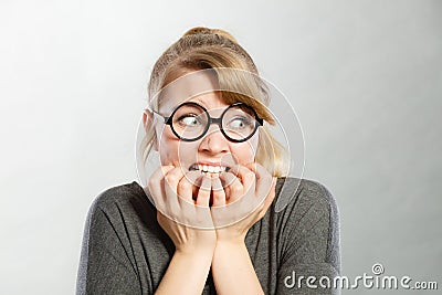 Scared frightened young female. Stock Photo