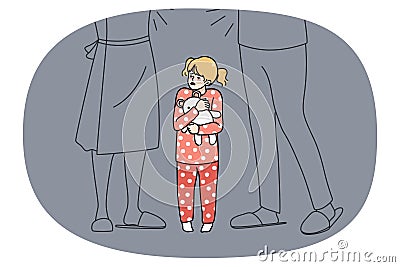 Scared girl child afraid of parents arguing Vector Illustration