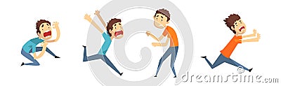 Scared Man Character Shriek and Shout Afraid of Something Vector Set Vector Illustration